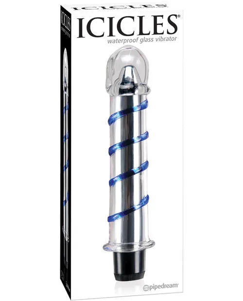 Dildos Pipedream Products Icicles No 20 Hand Blown Glass Vibrator Waterproof Clear Wblue Swirls