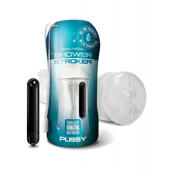 Happy Ending Shower Stroker Vibrating Cup Masturbator Pussy Clear Happy Ending Male Sex Toys