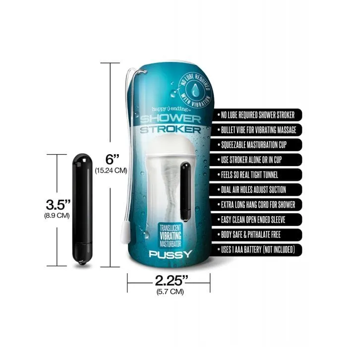 Happy Ending Shower Stroker Vibrating Cup Masturbator Pussy Clear Happy Ending Male Sex Toys
