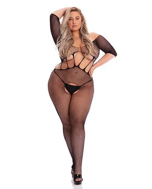 Rene Rofe Vibrators Pink Lipstick Amplify Crotchless Bodystocking Black