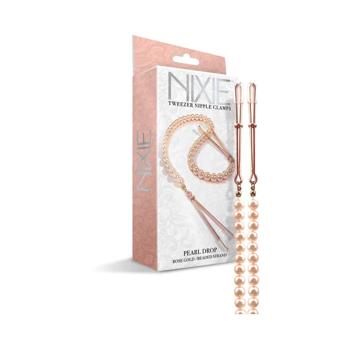 Global Novelties LLC Anal Nixie Pearl Drop Beaded Tweezer Nipple Clamps Rose Gold Global Novelties LLC Anal Nixie Pearl Drop Beaded Tweezer Nipple Clamps Rose Gold
