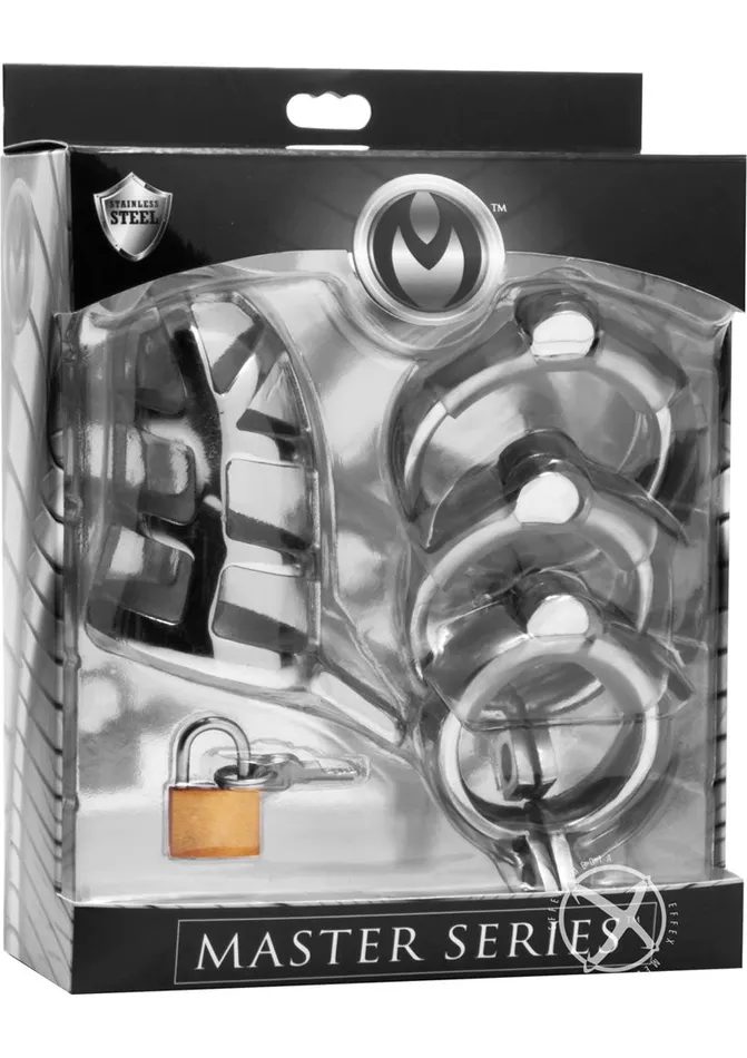 Male Sex Toys Master Series Master Series Detained Stainless Steel Chastity Cage