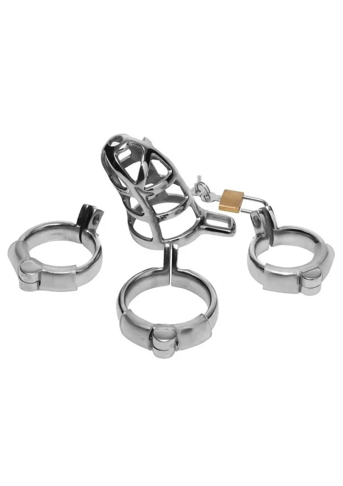 Male Sex Toys Master Series Master Series Detained Stainless Steel Chastity Cage