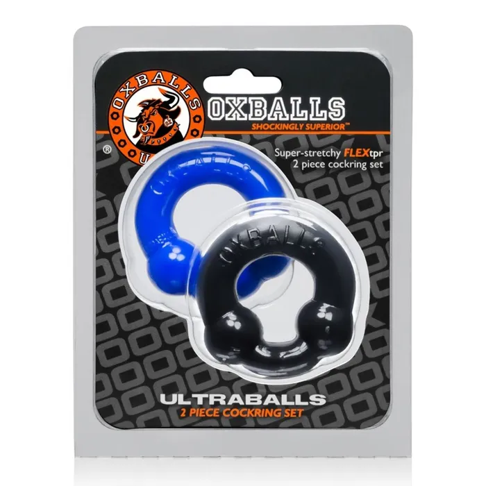 Male Sex Toys Oxballs Oxballs Ultraballs Cock Ring 2 Pack Black Blue
