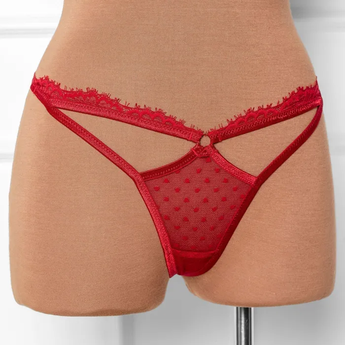 Mentionables Vibrators Lacy Cutout Thong Red