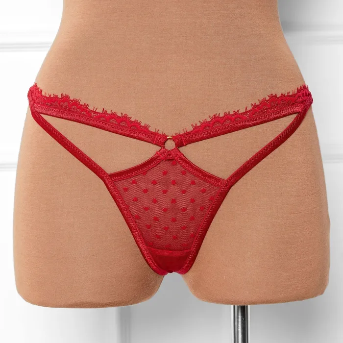 Mentionables Vibrators Lacy Cutout Thong Red