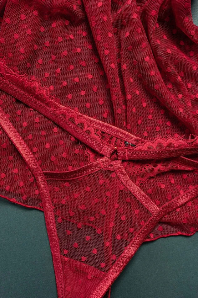 Mentionables Vibrators Lacy Cutout Thong Red