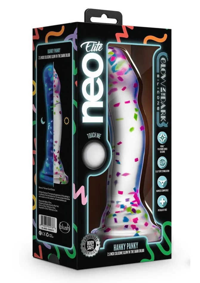 Neo Elite Neo Elite Glow In The Dark Silicone Hanky Panky Dildo 75in Confetti Female Sex Toys Neo Elite Neo Elite Glow In The Dark Silicone Hanky Panky Dildo 75in Confetti Female Sex Toys