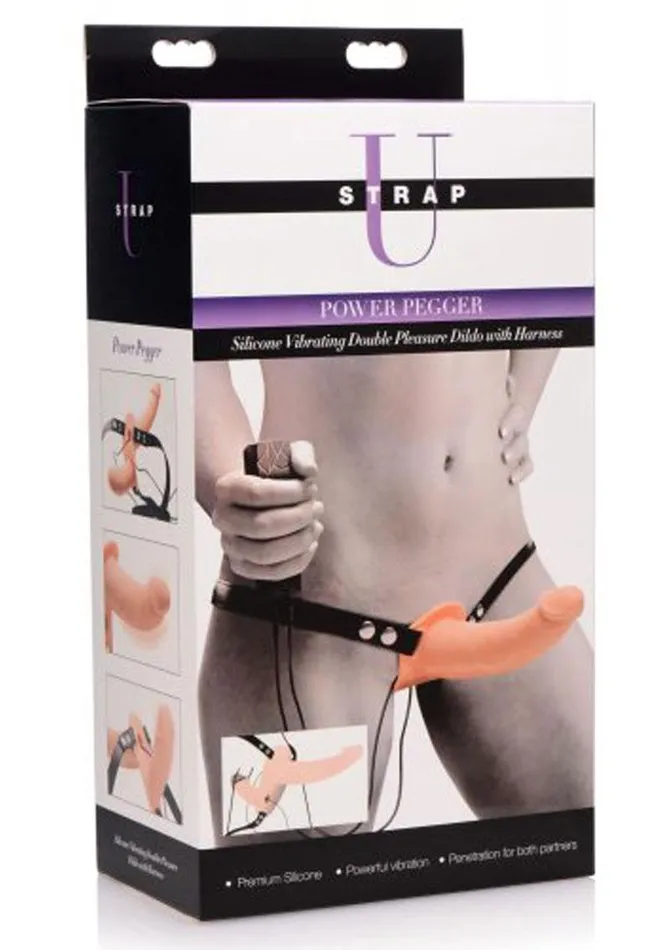 STRAP U Female Sex Toys Strap U Power Pegger Silicone Vibrating Double Pleasure 65in Dildo with Harness