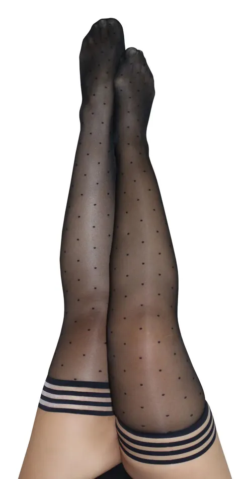 Ally Polka Dot Thigh High Size D Black 2024 Holiday Sale Specials Anal