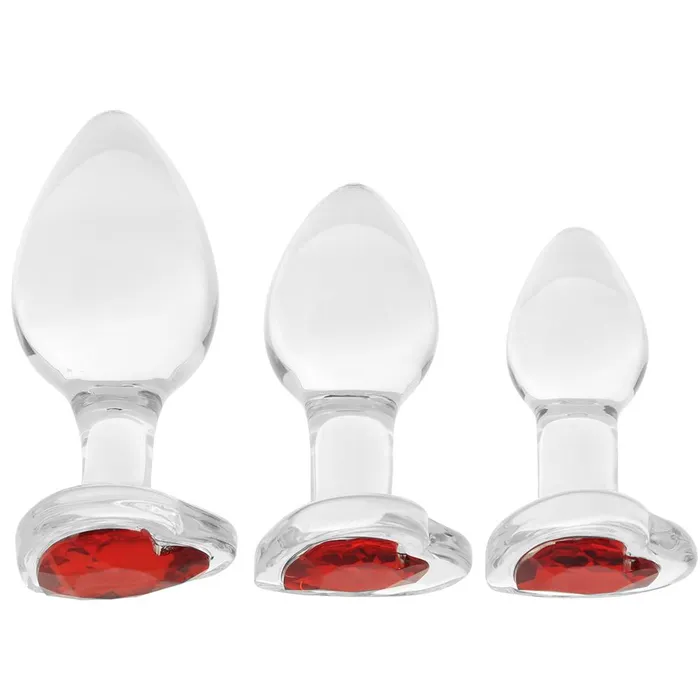 Pink Cherry Anal Booty Sparks Red Heart Gem Glass Anal Plug Set