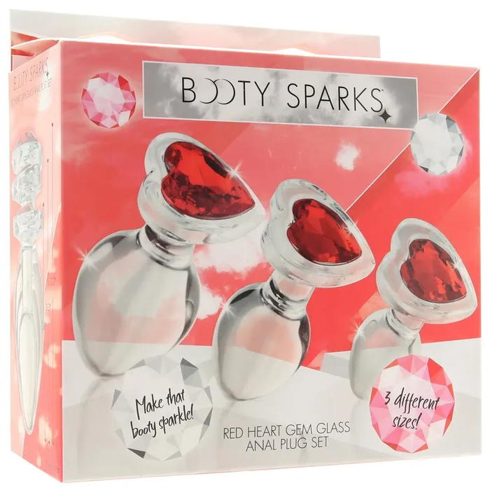 Pink Cherry Anal Booty Sparks Red Heart Gem Glass Anal Plug Set