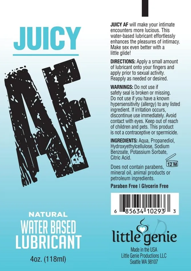 Af Juicy AF Natural Water Based Lubricant 4oz Sexual Health Wellbeing Af Juicy AF Natural Water Based Lubricant 4oz Sexual Health Wellbeing