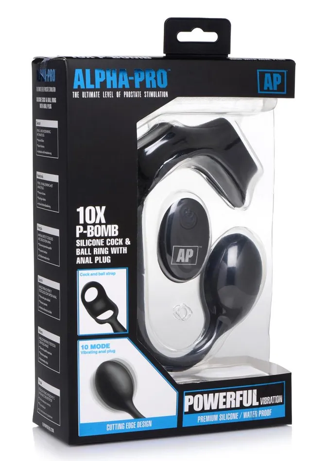 Alpha Pro 10X PBomb Silicone Rechargeable Cock and Ball Ring with Plug and Remote Control Black Alpha Pro Male Sex Toys Alpha Pro 10X PBomb Silicone Rechargeable Cock and Ball Ring with Plug and Remote Control Black Alpha Pro Male Sex Toys