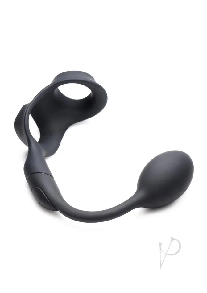 Alpha Pro 10X PBomb Silicone Rechargeable Cock and Ball Ring with Plug and Remote Control Black Alpha Pro Male Sex Toys