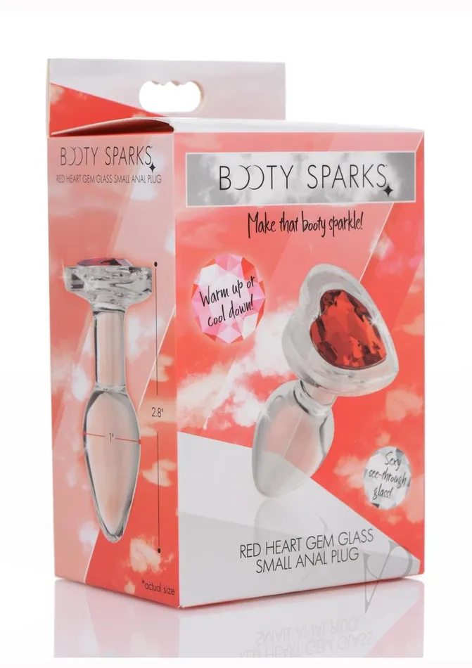 Anal Booty Sparks Booty Sparks Red Heart Glass Anal Plug Small RedClear
