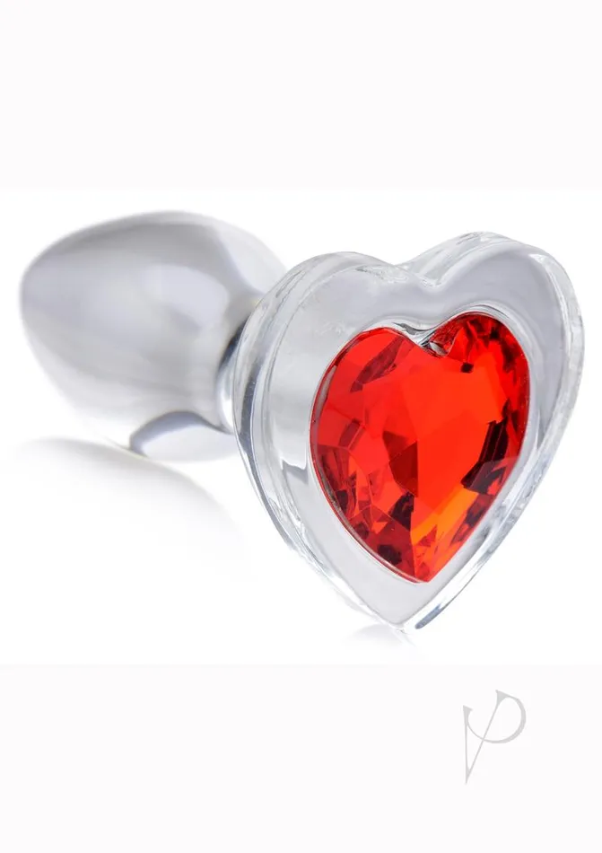 Anal Booty Sparks Booty Sparks Red Heart Glass Anal Plug Small RedClear
