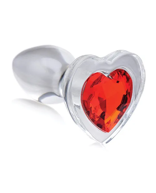 Anal Booty Sparks Booty Sparks Red Heart Glass Anal Plug Small RedClear