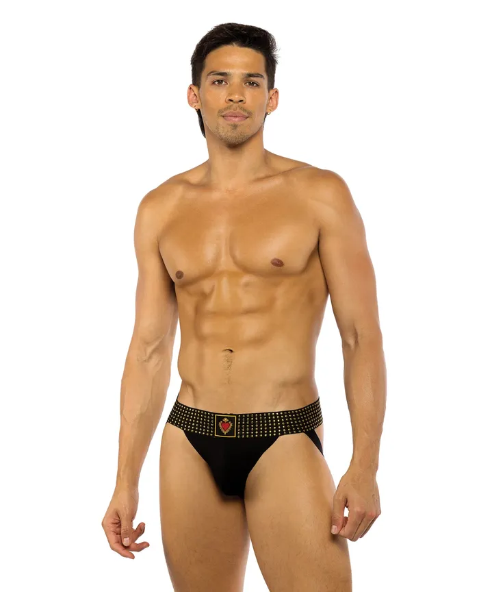 Anal Roma Confidential Sacred Heart Jockstrap wContoured Pouch Studded Elastic Waist Black MD Anal Roma Confidential Sacred Heart Jockstrap wContoured Pouch Studded Elastic Waist Black MD