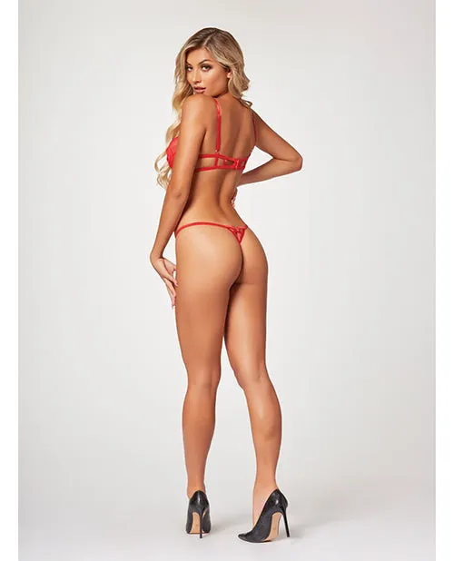 Anal Seven Til Midnight Strappy Sheer Lace Demi Cup Bra Thong Red SM