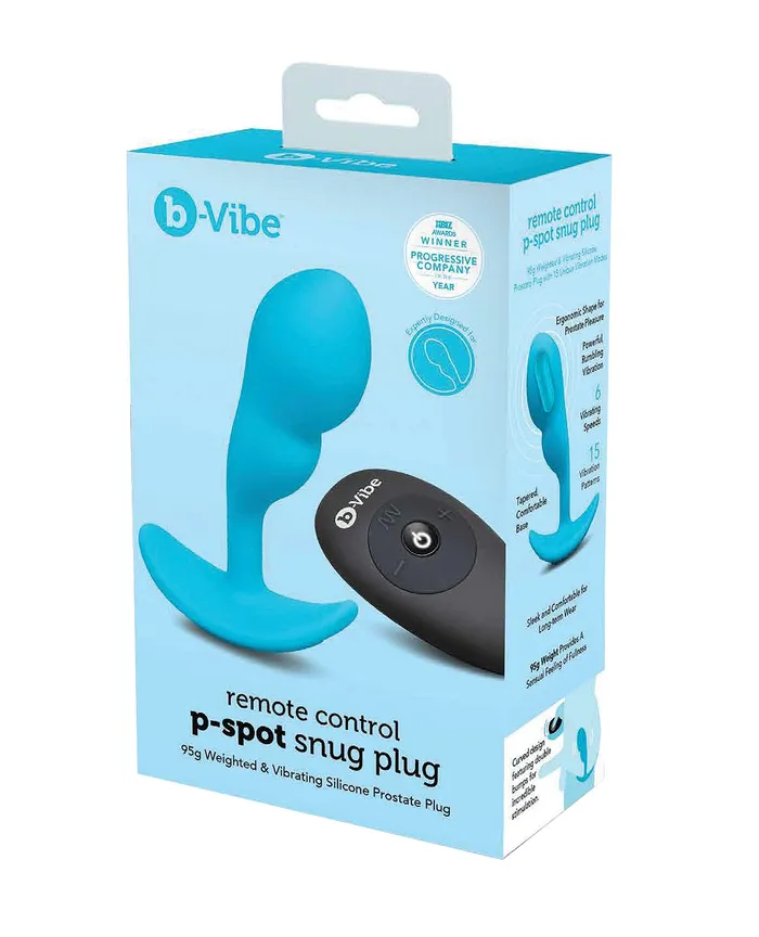 BVibe PSpot Rechargeable Silicone Snug Plug with Remote Control 95g Blue B Vibe Female Sex Toys