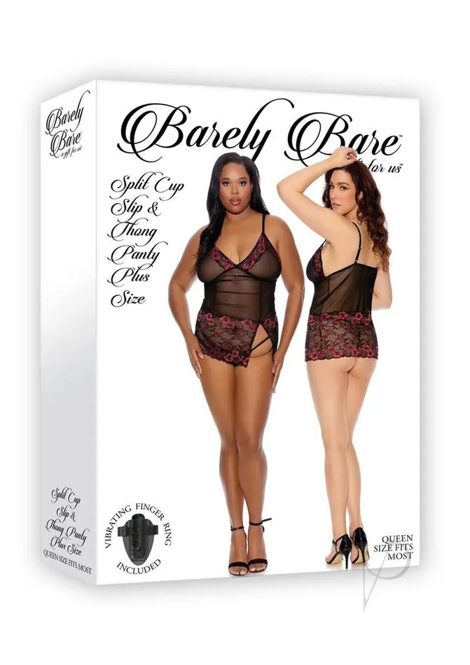 Barely Bare Teddies And Bodies Barely Bare Split Cup Slip and Thong Panty Plus Size Black Barely Bare Teddies And Bodies Barely Bare Split Cup Slip and Thong Panty Plus Size Black