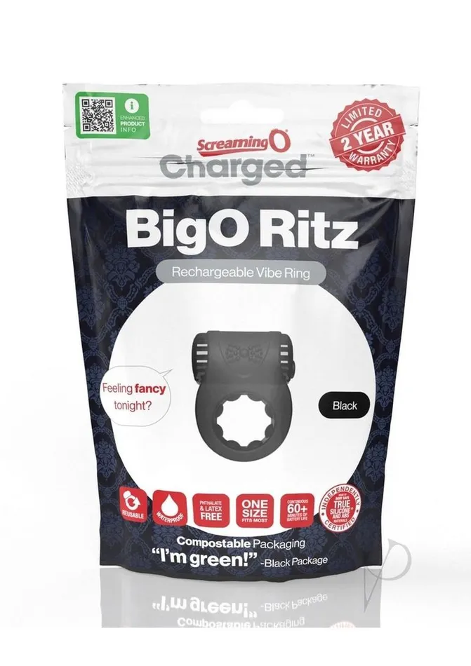 Charged BigO Ritz Rechargeable Vibrating Cock Ring Black Screaming O Male Sex Toys Charged BigO Ritz Rechargeable Vibrating Cock Ring Black Screaming O Male Sex Toys