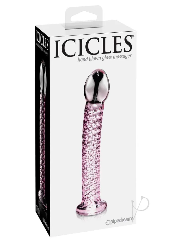 Dildos Icicles No 53 Textured Glass Dildo 675in ClearPink Icicles