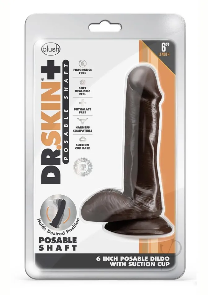 Dr Skin Plus Gold Collection Posable Dildo with Balls and Suction Cup 6in Chocolate Dr Skin Female Sex Toys Dr Skin Plus Gold Collection Posable Dildo with Balls and Suction Cup 6in Chocolate Dr Skin Female Sex Toys