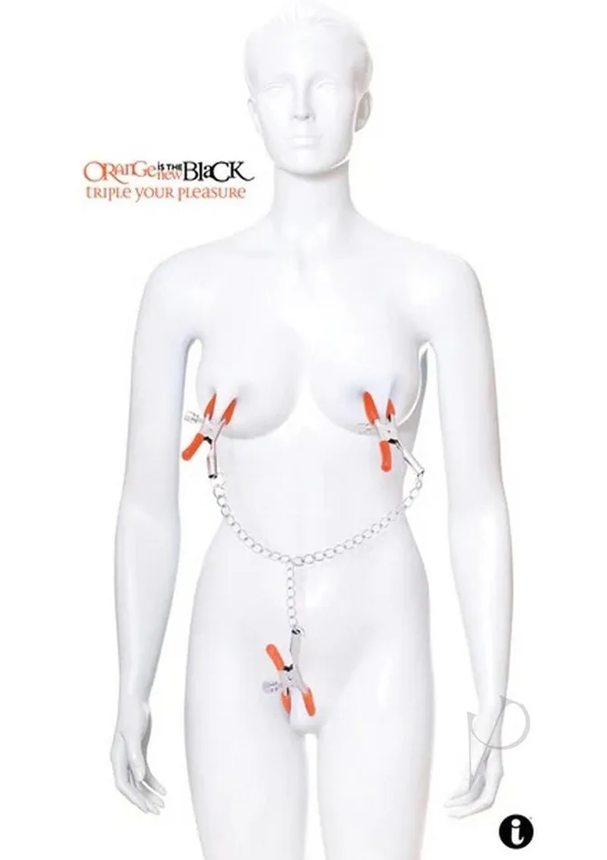 Female Sex Toys Orange Is The New Black Orange Is The New Black Triple Your Pleasure Nipple and Clitoral Clamps with Chain Orange