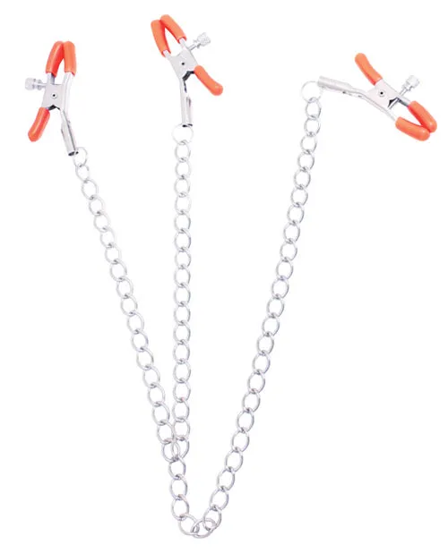 Female Sex Toys Orange Is The New Black Orange Is The New Black Triple Your Pleasure Nipple and Clitoral Clamps with Chain Orange