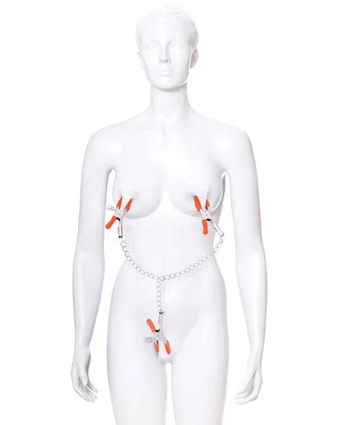 Female Sex Toys Orange Is The New Black Orange Is The New Black Triple Your Pleasure Nipple and Clitoral Clamps with Chain Orange