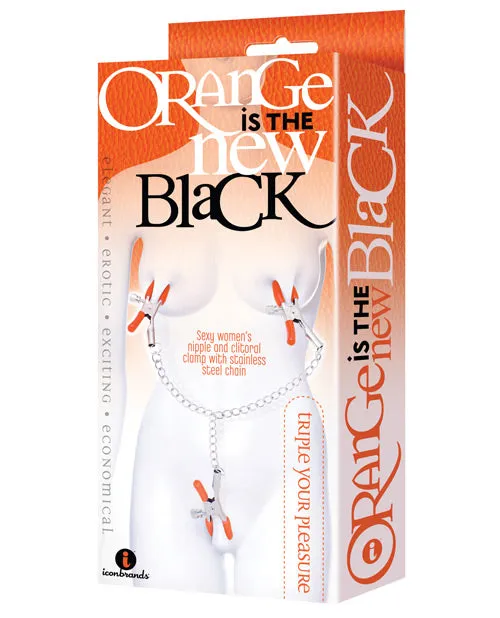 Female Sex Toys Orange Is The New Black Orange Is The New Black Triple Your Pleasure Nipple and Clitoral Clamps with Chain Orange