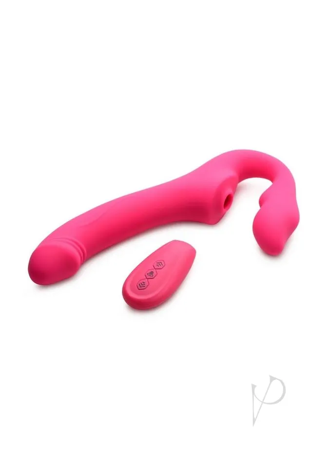 Female Sex Toys Strap U Licking Vibrating Rechargeable Silicone Strapless StrapOn with Remote Control Pink Strap U