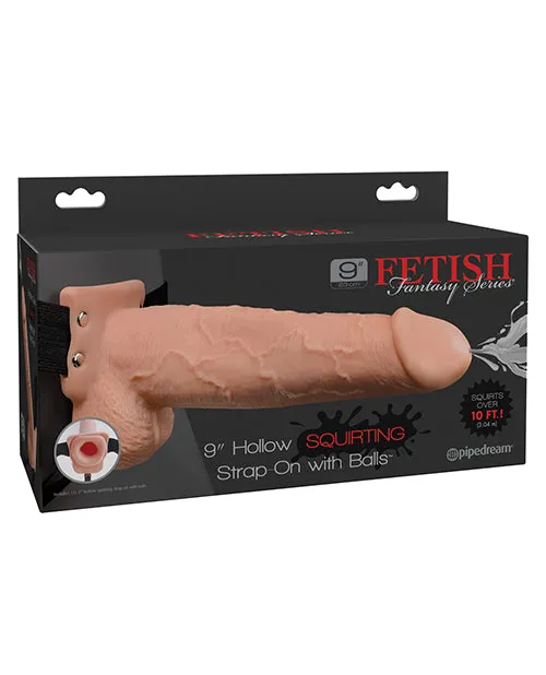 Fetish Fantasy Series Female Sex Toys Fetish Fantasy Series Hollow Squirting StrapOn Dildo with Balls and Harness 9in Vanilla