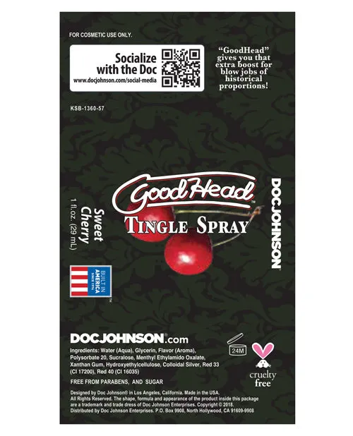 Good Head Vibrators GoodHead Tingle Spray Sweet Cherry 1oz Good Head Vibrators GoodHead Tingle Spray Sweet Cherry 1oz