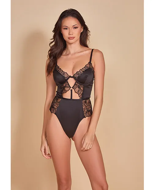 Hauty Anal Thread Bare Satin Embroidered Mesh Teddy Black LG