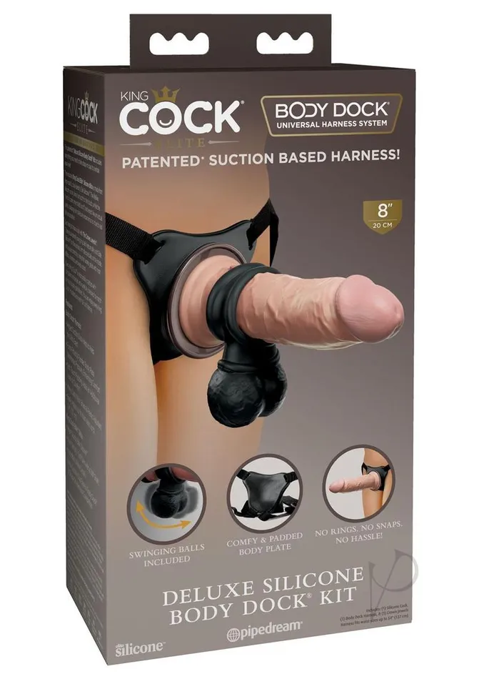 King Cock Dildos King Cock Deluxe Silicone Body Dock Strapon Kit With Swinging Crown Jewels and Dildo 8in VanillaBlack King Cock Dildos King Cock Deluxe Silicone Body Dock Strapon Kit With Swinging Crown Jewels and Dildo 8in VanillaBlack