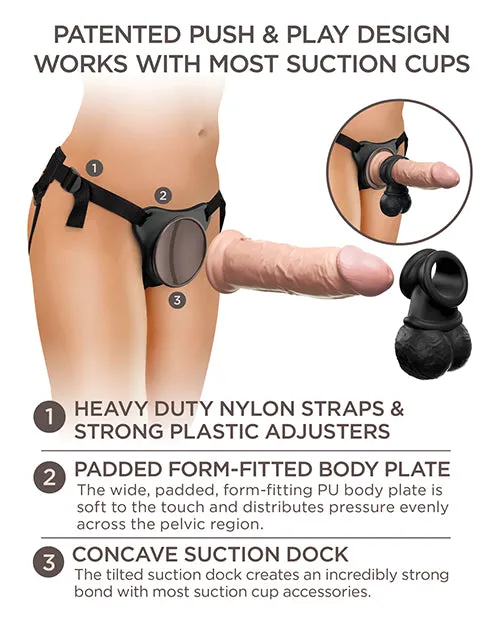 King Cock Dildos King Cock Deluxe Silicone Body Dock Strapon Kit With Swinging Crown Jewels and Dildo 8in VanillaBlack