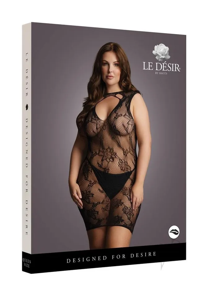 Le Desir Anal Le Desir High Neck Lace Mini Dress Queen Black