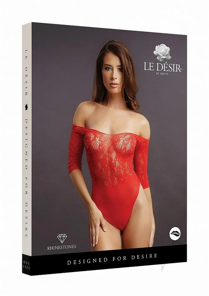 Le Desir Crotchless Rhinestone Teddy OS Red Le Desir Vibrators