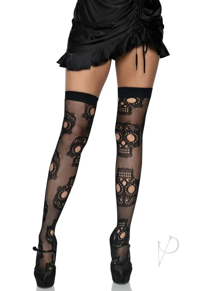 Leg Avenue Anal Leg Avenue Sugar Skull Net Thigh Highs OS Black