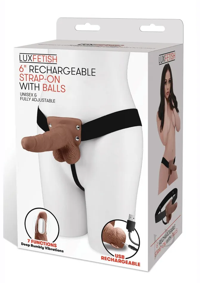 Lux Fetish Female Sex Toys Lux Fetish Rechargeable Strapon with Balls 6in Caramel Lux Fetish Female Sex Toys Lux Fetish Rechargeable Strapon with Balls 6in Caramel