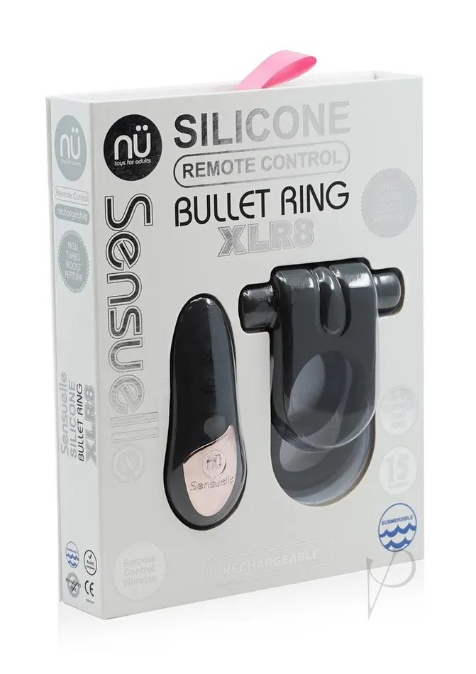 Male Sex Toys Nu Sensuelle Nu Sensuelle Silicone Bullet Ring XLR8 Rechargeable Vibrating Cock Ring with Remote Control Black