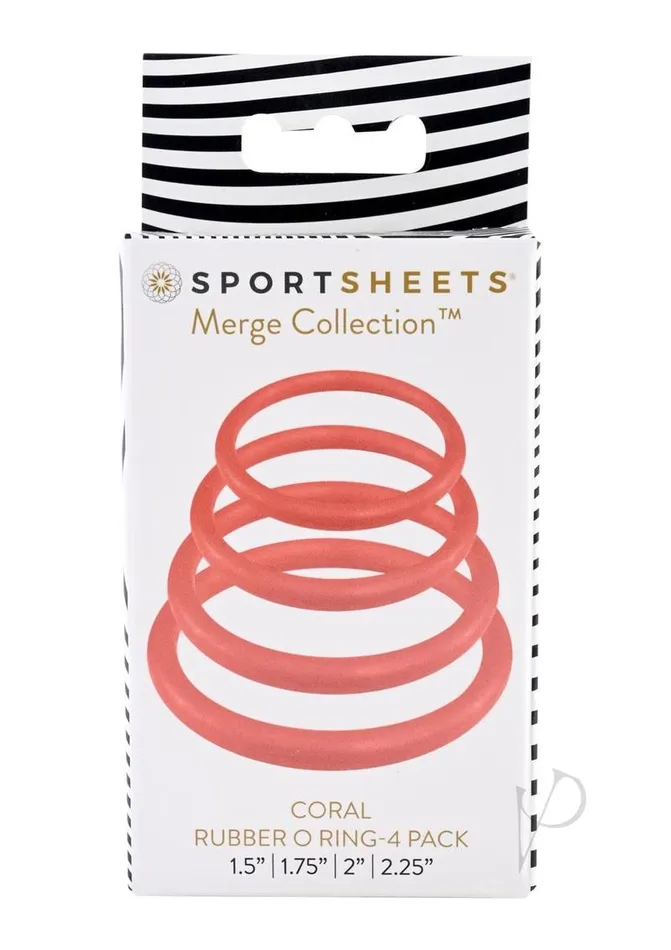 Male Sex Toys Sportsheets Rubber ORing Assorted Sizes 4 pack Coral