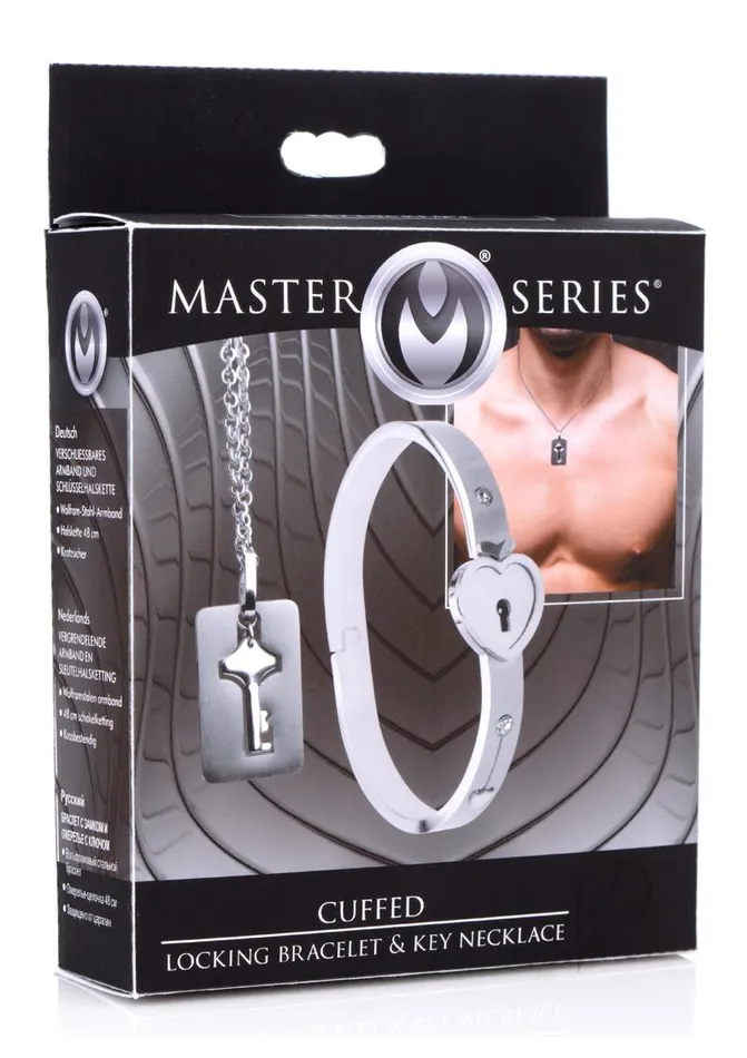 Master Series Cuffed Locking Bracelet and Key Necklace Silver Master Series Dildos Master Series Cuffed Locking Bracelet and Key Necklace Silver Master Series Dildos