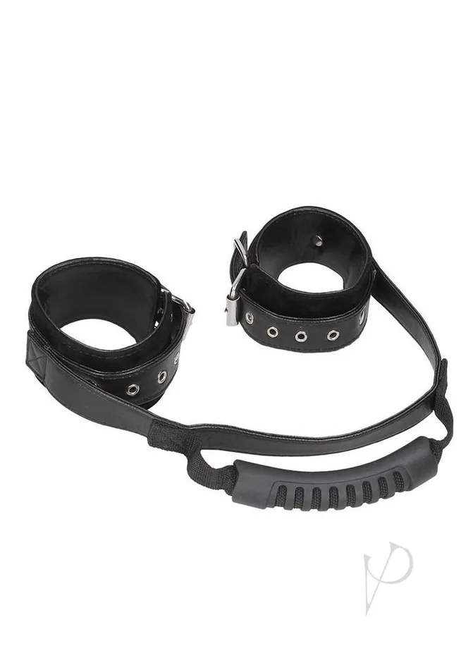 Ouch Bonded Leather Hand Cuffs with Handle Black Ouch Restraints Ouch Bonded Leather Hand Cuffs with Handle Black Ouch Restraints