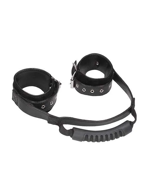 Ouch Bonded Leather Hand Cuffs with Handle Black Ouch Restraints Ouch Bonded Leather Hand Cuffs with Handle Black Ouch Restraints