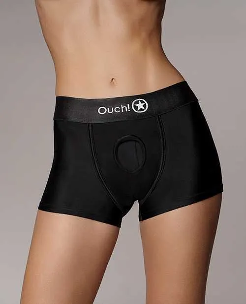 Ouch Female Sex Toys Ouch Vibrating StrapOn Boxer with Rechargeable Bullet XSSM Black Ouch Female Sex Toys Ouch Vibrating StrapOn Boxer with Rechargeable Bullet XSSM Black