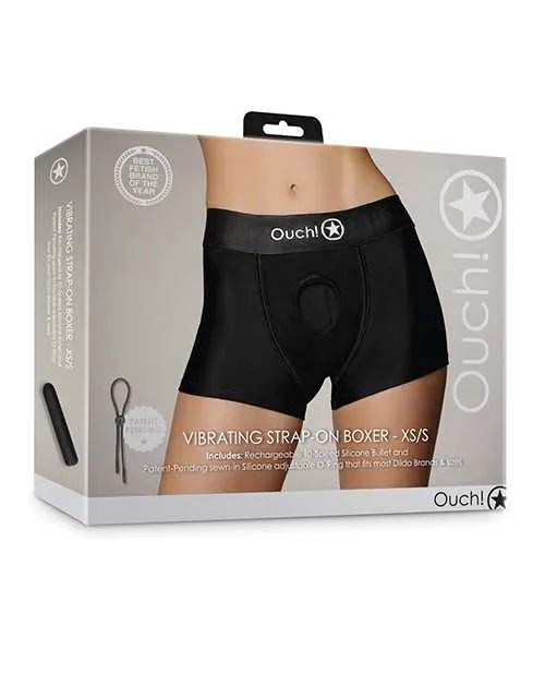 Ouch Female Sex Toys Ouch Vibrating StrapOn Boxer with Rechargeable Bullet XSSM Black Ouch Female Sex Toys Ouch Vibrating StrapOn Boxer with Rechargeable Bullet XSSM Black